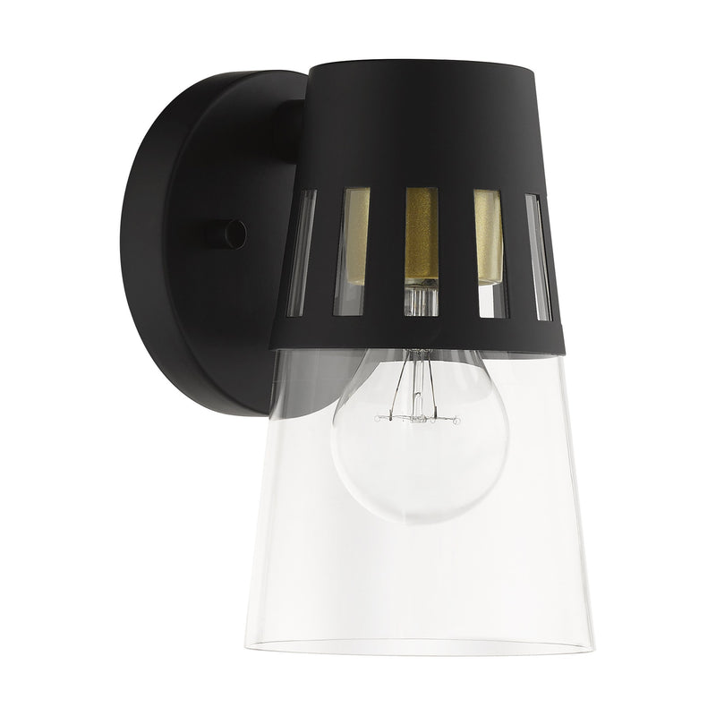 Covington Small Outdoor Wall Lantern in Black with Soft Gold Finish Accents