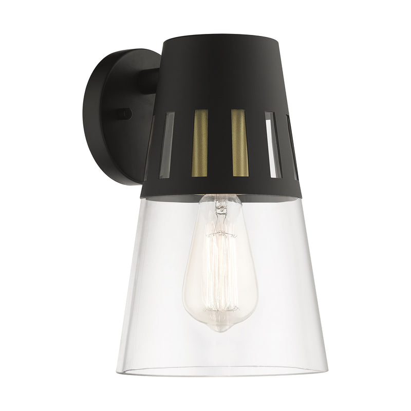 Covington Medium Outdoor Wall Lantern in Black with Soft Gold Finish Accents