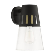 Covington Medium Outdoor Wall Lantern in Black with Soft Gold Finish Accents