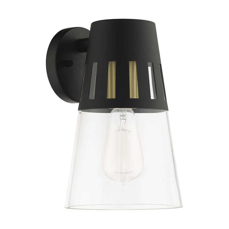 Covington Medium Outdoor Wall Lantern in Black with Soft Gold Finish Accents