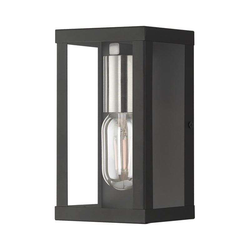 Gaffney Small ADA Outdoor Wall Lantern in Black with Brushed Nickel Finish Accents