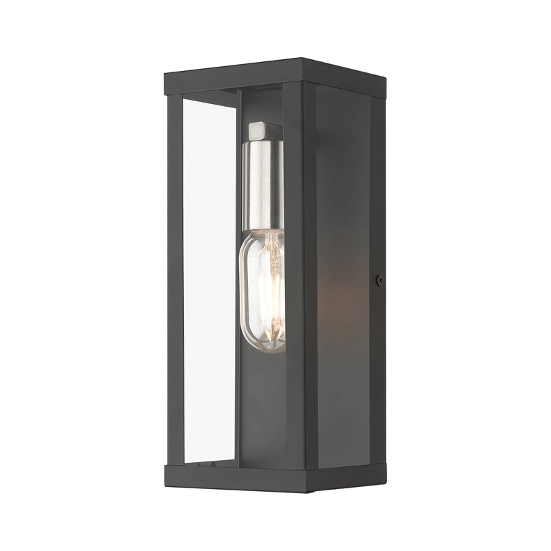 Gaffney Medium ADA Outdoor Wall Lantern in Black with Brushed Nickel Finish Accents