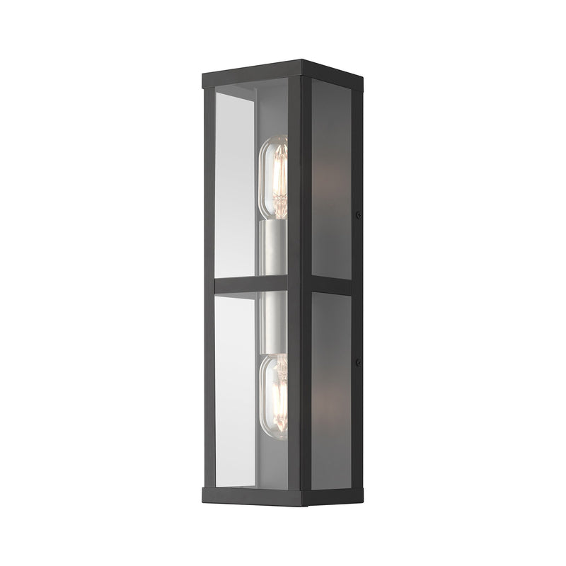 Gaffney 2-Light ADA Outdoor Wall Lantern in Black with Brushed Nickel Finish Accents