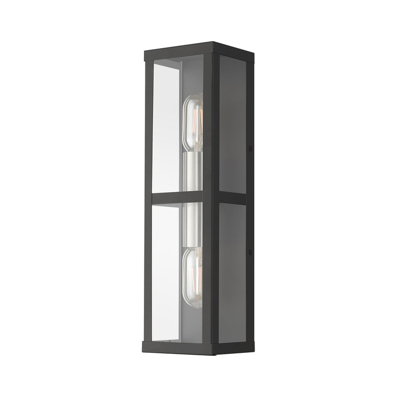 Gaffney 2-Light ADA Outdoor Wall Lantern in Black with Brushed Nickel Finish Accents
