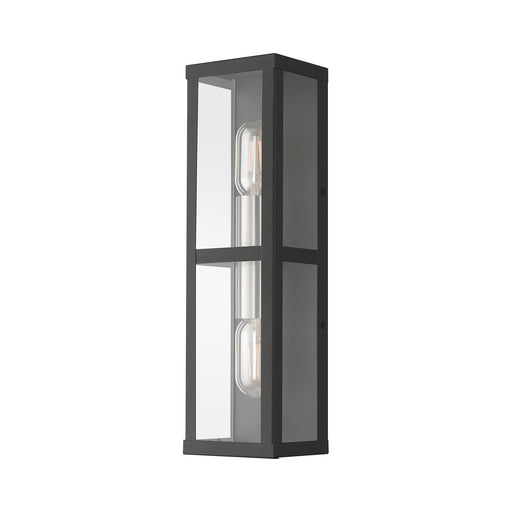 Gaffney 2-Light ADA Outdoor Wall Lantern in Black with Brushed Nickel Finish Accents