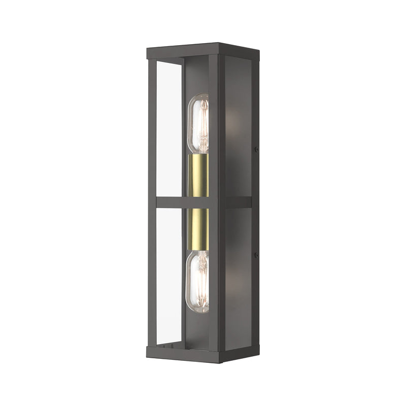 Gaffney 2-Light ADA Outdoor Wall Lantern in Bronze with Antique Gold Finish Accents