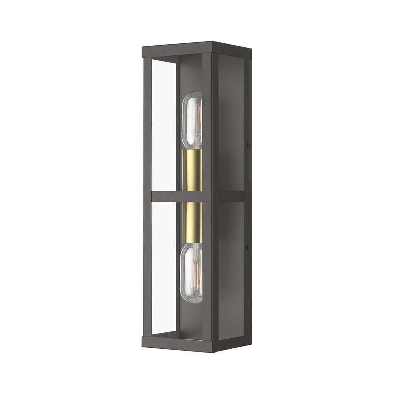 Gaffney 2-Light ADA Outdoor Wall Lantern in Bronze with Antique Gold Finish Accents