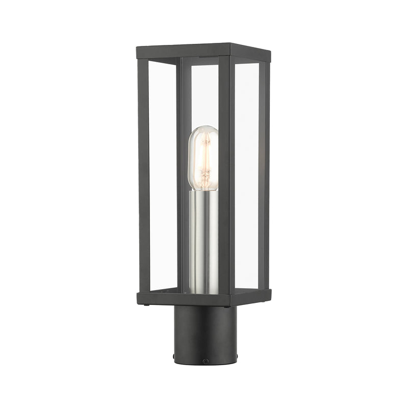 Gaffney Outdoor Post Light in Black with Brushed Nickel Finish Accents
