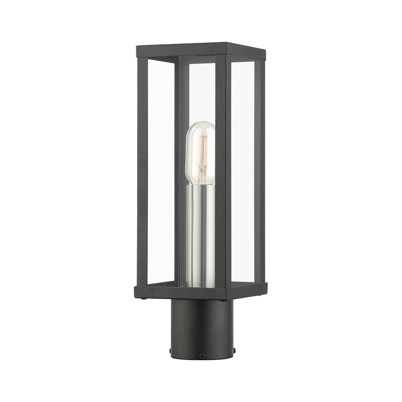 Gaffney Outdoor Post Light in Black with Brushed Nickel Finish Accents