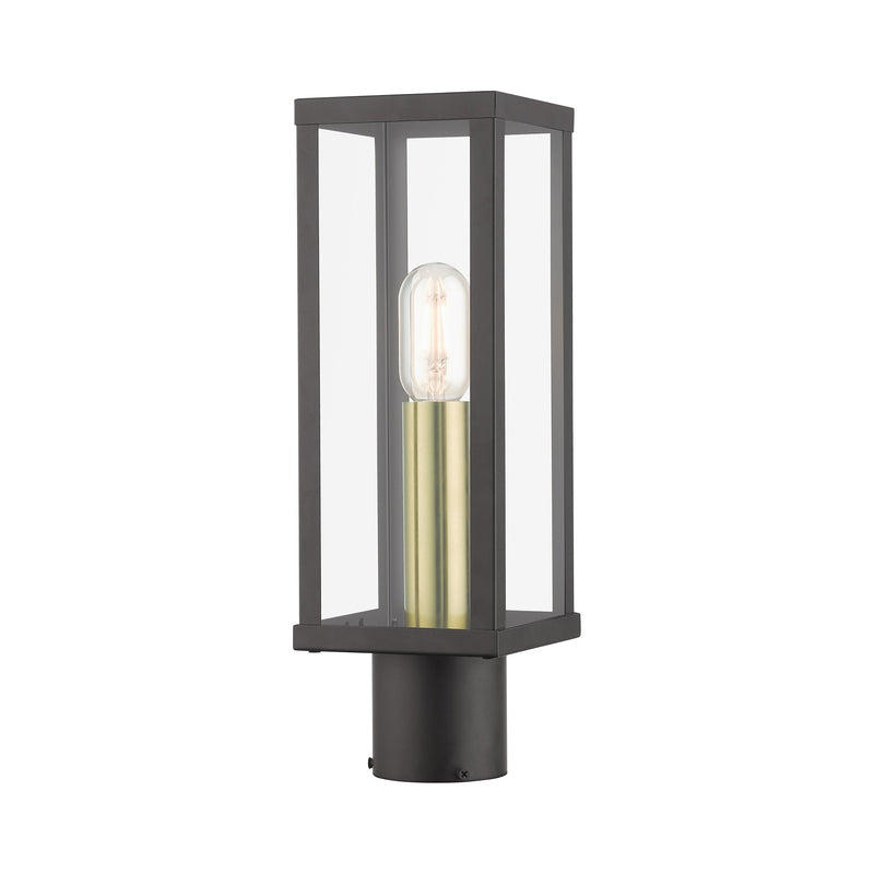 Gaffney Outdoor Post Light in Bronze with Antique Gold Finish Accents