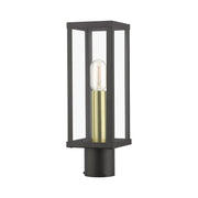 Gaffney Outdoor Post Light in Bronze with Antique Gold Finish Accents