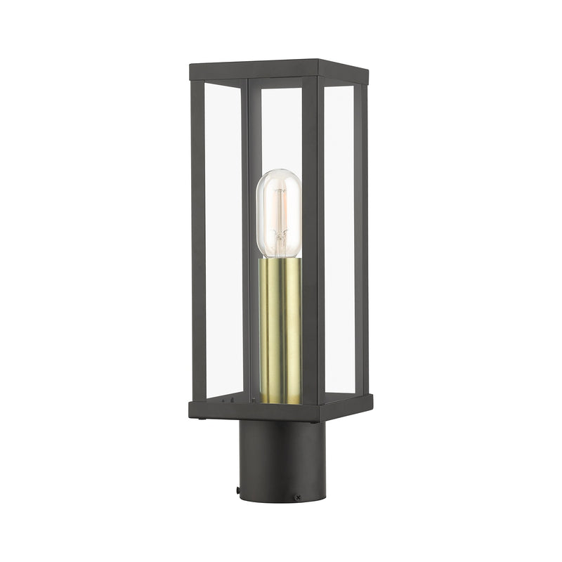 Gaffney Outdoor Post Light in Bronze with Antique Gold Finish Accents
