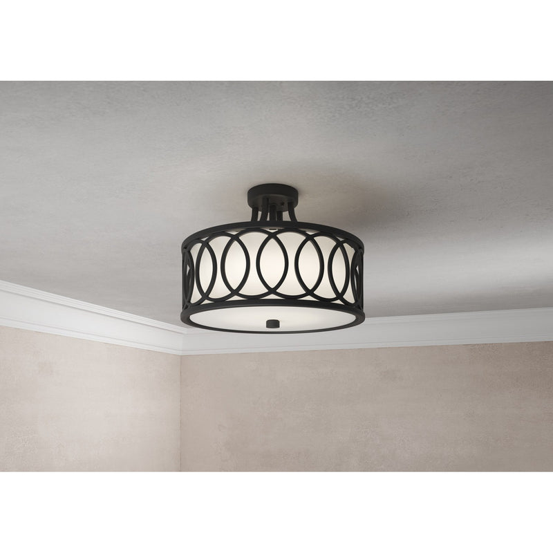 Graham 3 Light 15" Semi Flush Mount in Matte Black in a room setting