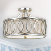 Graham 3 Light 15" Semi Flush Mount in Antique Silver in a room setting