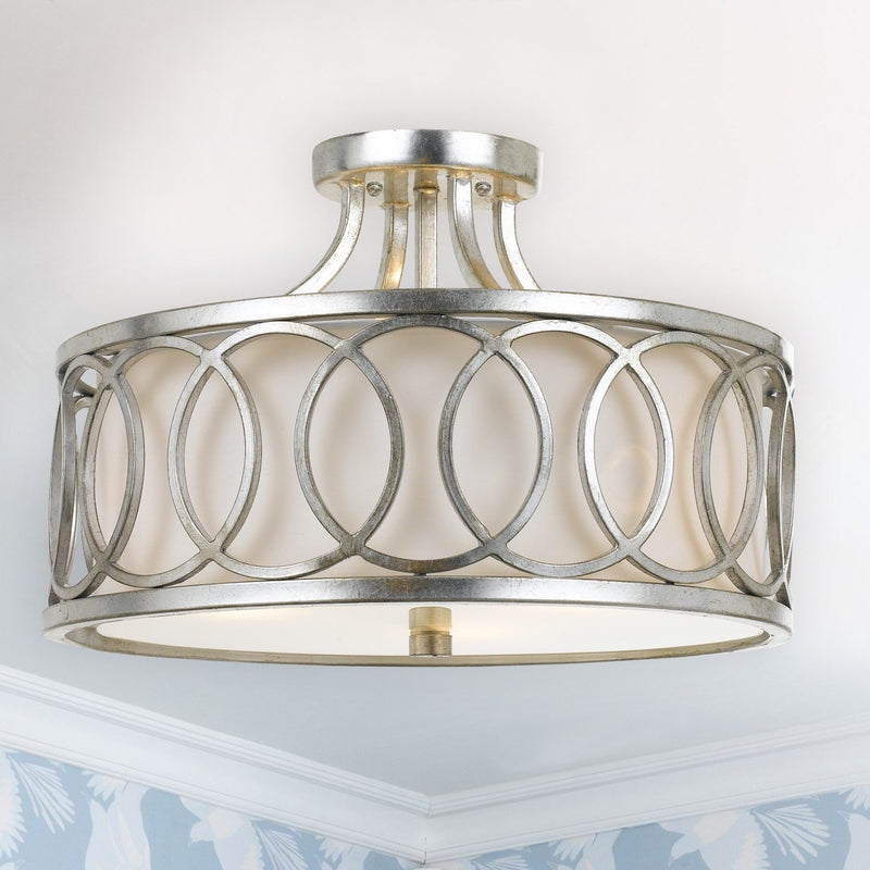 Graham 3 Light 15" Semi Flush Mount in Antique Silver in a room setting