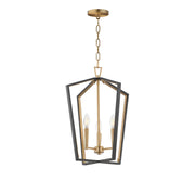 Melrose 3 Light Pendant in Black / Natural Aged Brass