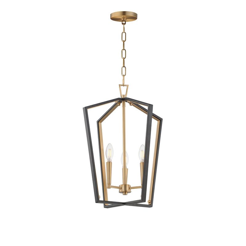 Melrose 3 Light Pendant in Black / Natural Aged Brass