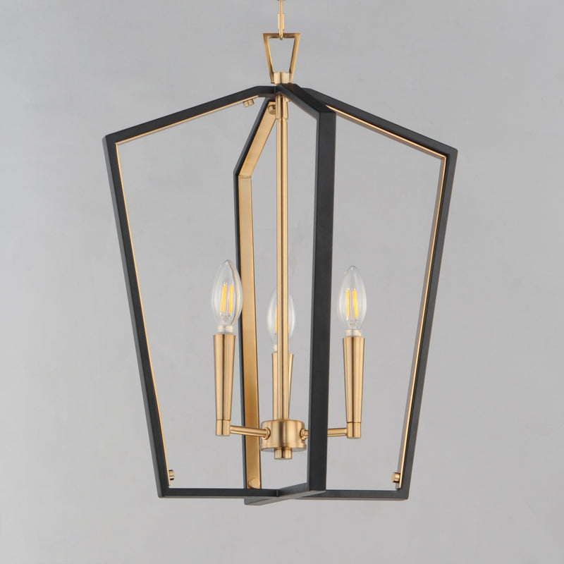 Melrose 3 Light Pendant in Black / Natural Aged Brass