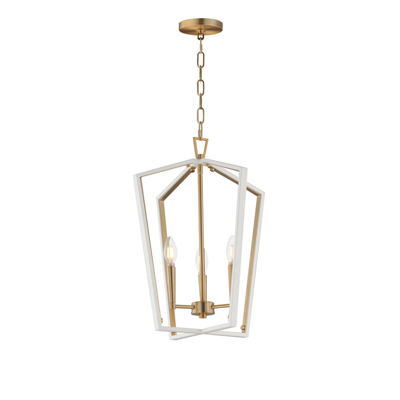 Melrose 3 Light Pendant in White / Natural Aged Brass