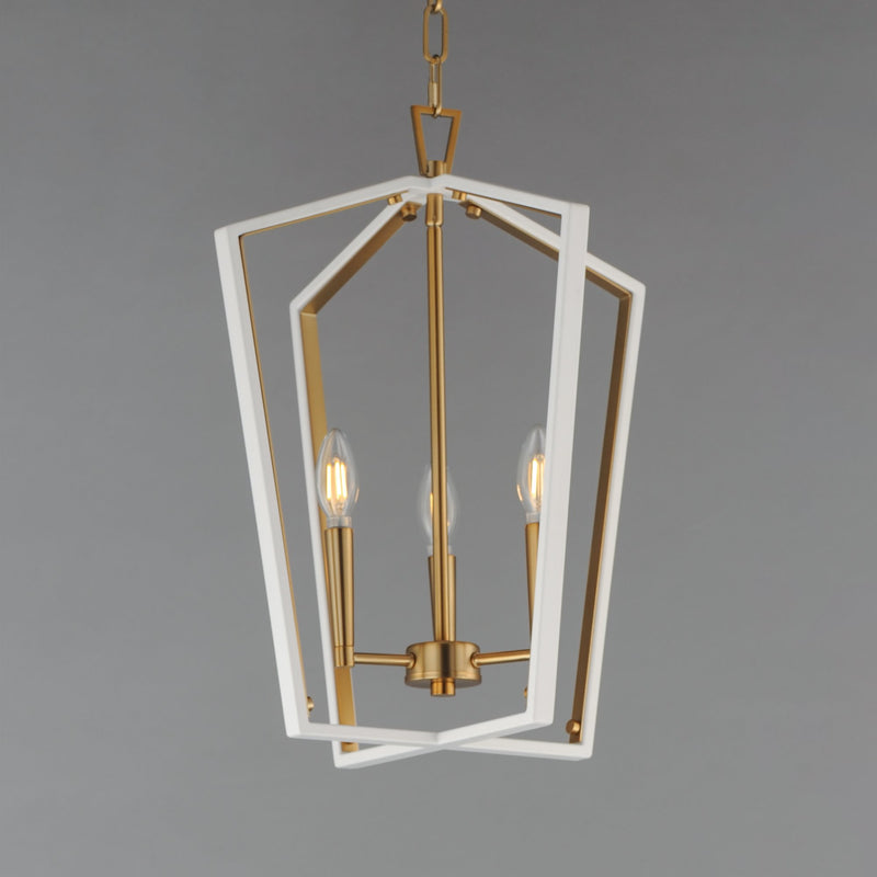 Melrose 3 Light Pendant in White / Natural Aged Brass