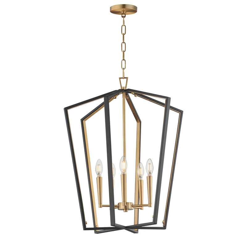 Melrose 5 Light Pendant in Black / Natural Aged Brass