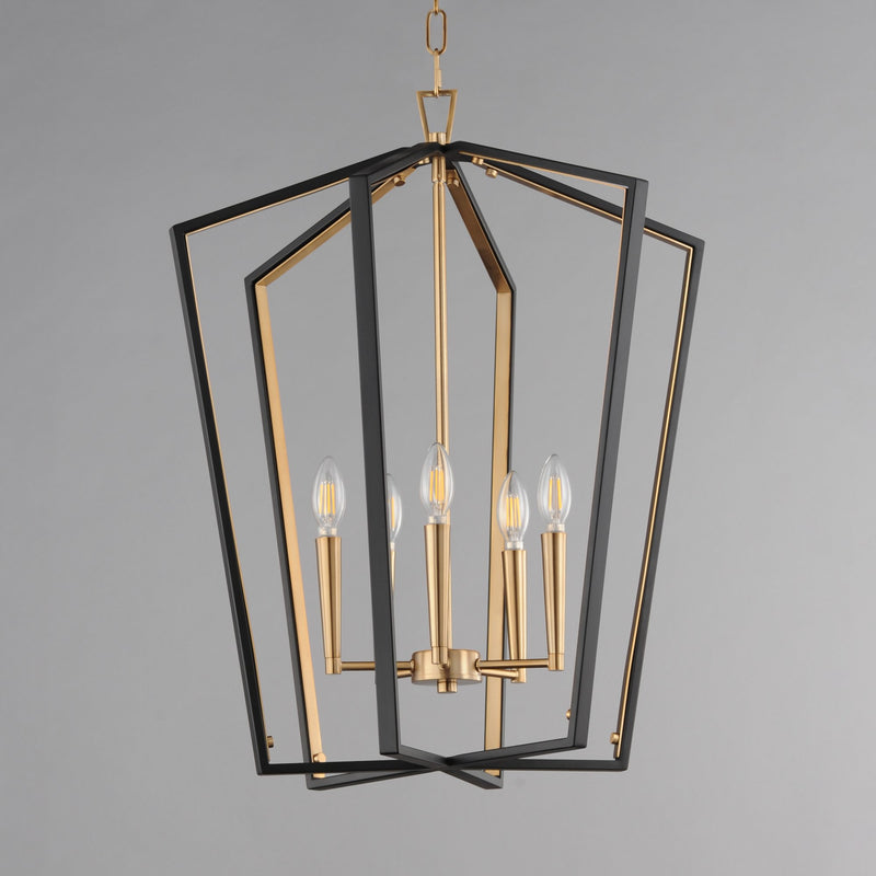 Melrose 5 Light Pendant in Black / Natural Aged Brass