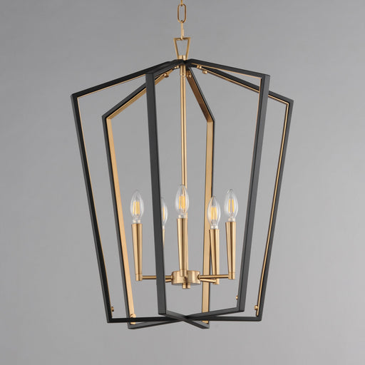 Melrose 5 Light Pendant in Black / Natural Aged Brass