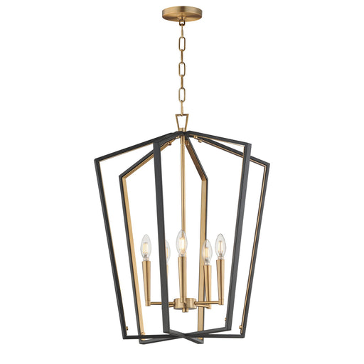 Melrose 5 Light Pendant in Black / Natural Aged Brass