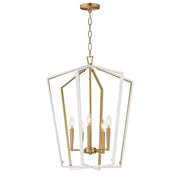 Melrose 5 Light Pendant in White / Natural Aged Brass