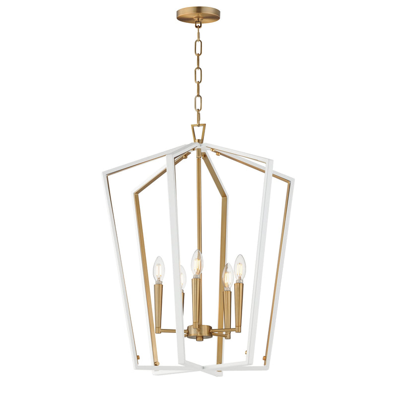 Melrose 5 Light Pendant in White / Natural Aged Brass