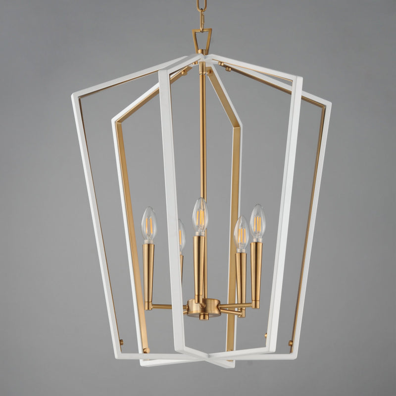 Melrose 5 Light Pendant in White / Natural Aged Brass