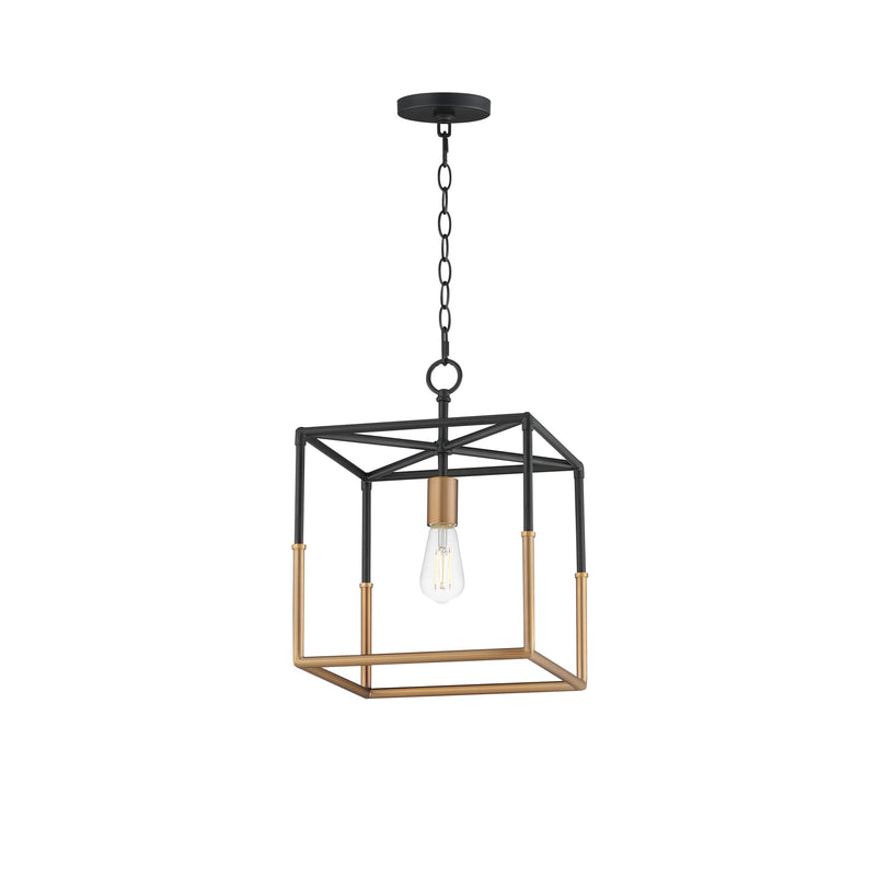 Soho 1 Light Pendant in Black / Weathered Brass