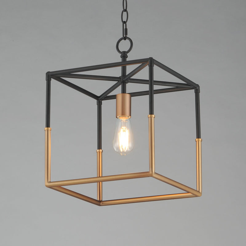 Soho 1 Light Pendant in Black / Weathered Brass