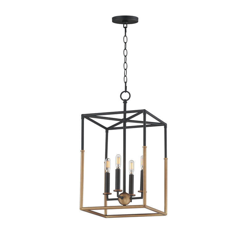 Soho 12" 4 Light Pendant in Black / Weathered Brass