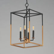 Soho 12" 4 Light Pendant in Black / Weathered Brass