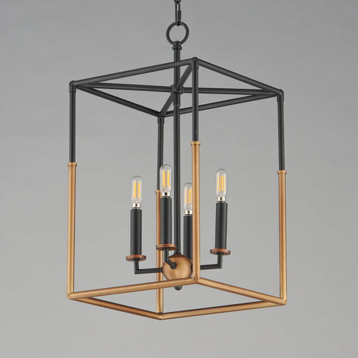 Soho 12" 4 Light Pendant in Black / Weathered Brass