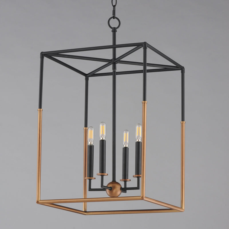 Soho 16" 4 Light Pendant in Black / Weathered Brass