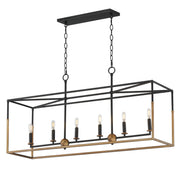 Soho 6 Light Linear Chandelier in Black / Weathered Brass