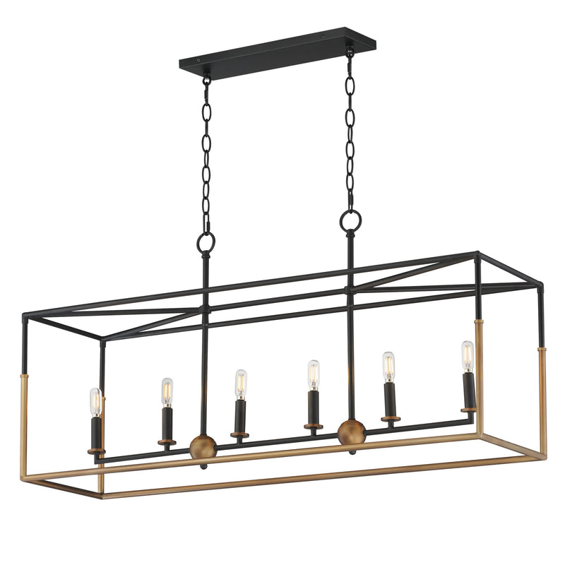 Soho 6 Light Linear Chandelier in Black / Weathered Brass