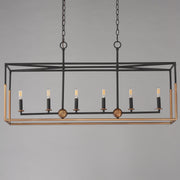 Soho 6 Light Linear Chandelier in Black / Weathered Brass