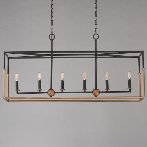 Soho 6 Light Linear Chandelier in Black / Weathered Brass