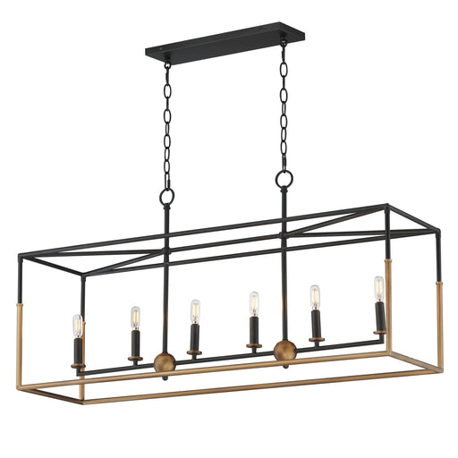 Soho 6 Light Linear Chandelier in Black / Weathered Brass