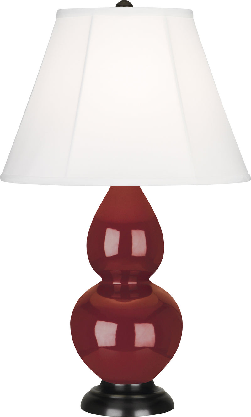 Small Double Gourd Accent Lamp with Ivory Stretched Fabric Shade - Lamps Expo