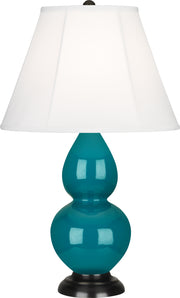 Small Double Gourd Accent Lamp with Ivory Stretched Fabric Shade - Lamps Expo