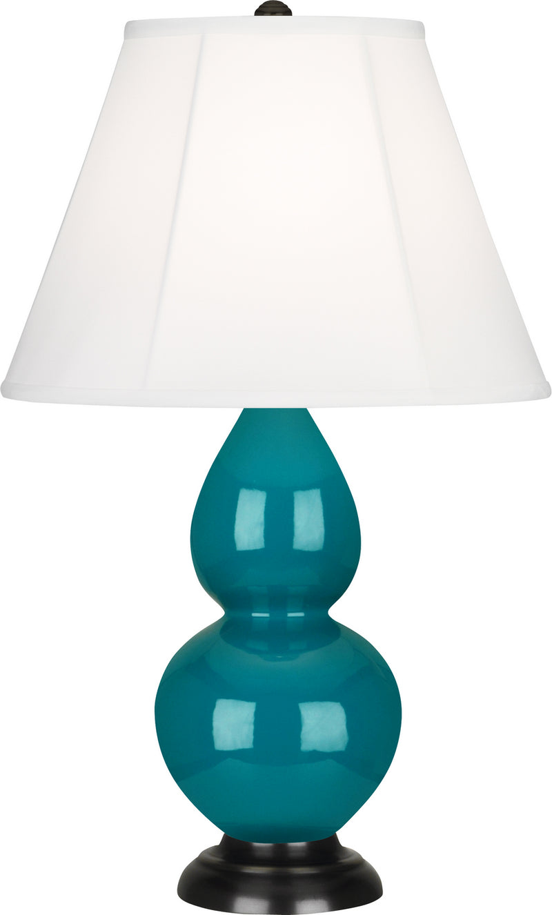 Small Double Gourd Accent Lamp with Ivory Stretched Fabric Shade - Lamps Expo