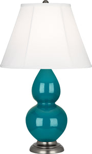Small Double Gourd Accent Lamp with Ivory Stretched Fabric Shade - Lamps Expo