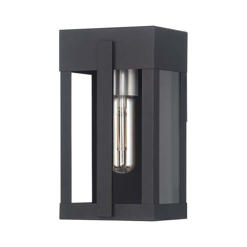 Berksford Small Outdoor Wall Lantern in Black with Brushed Nickel Candles