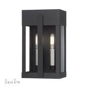 Berksford 2-Light Medium Outdoor Wall Lantern in Black with Brushed Nickel Candles