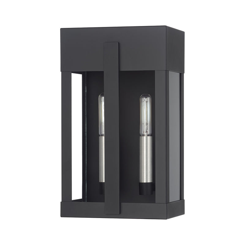 Berksford 2-Light Medium Outdoor Wall Lantern in Black with Brushed Nickel Candles
