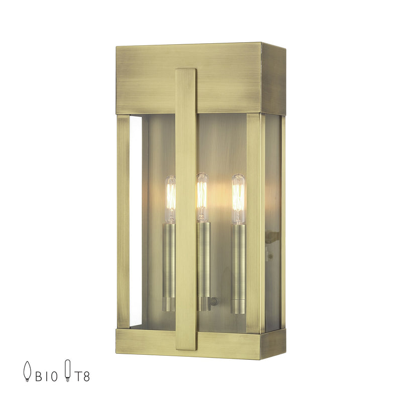 Berksford 3-Light Large Outdoor Wall Lantern in Antique Brass